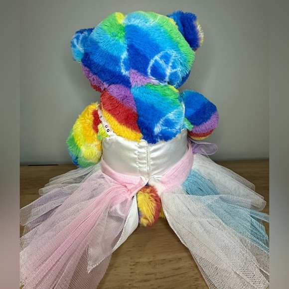 Build A Bear Neon Rainbow Tie Dye‎ Peace Signs Bear Pink Tutu Stuffed Plush Toy - Picture 6 of 7